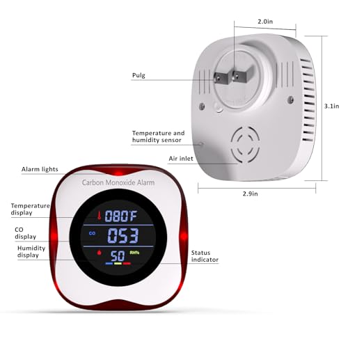Carbon Monoxide Detectors Plug in Wall,TEYUAN 3-in-1 CO Detector | Humidity |Temperature Meter with LCD Display Sound & Light Warning,CO Level Monitor for Home RV Trip Camp-2 Pcs