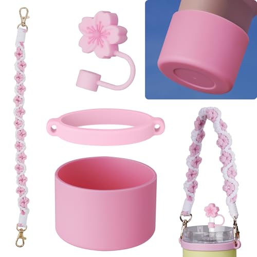 Stanley Cup Accessory Kit - 14oz Handwoven Strap & Cap - Pink