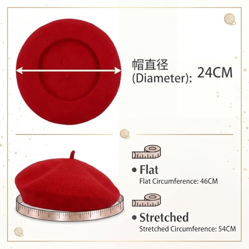 Kids Beret Hat - Red French Beanie Cap for Children