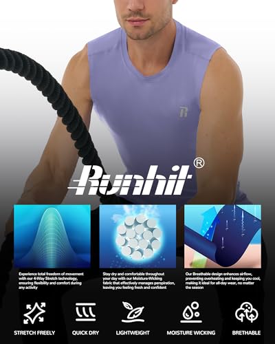 Men's Sleeveless Compression Shirt - Quick Dry Athletic Base Layer - X-Large Purple