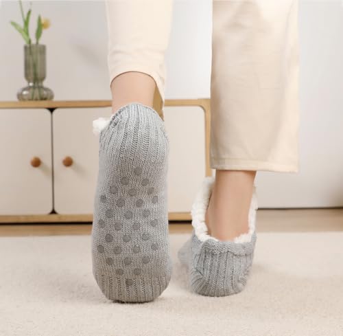 Unisex Fluffy Fuzzy Warm Slipper Socks Grey 8.5-10 Women / 7-8.5 Men Thick Fleece Indoor Non-Slip