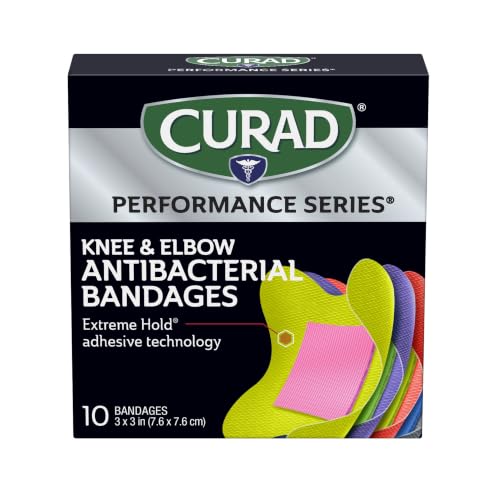 Antibacterial Adhesive Bandages for Elbows and Knees, 3" x 3", 10 Count