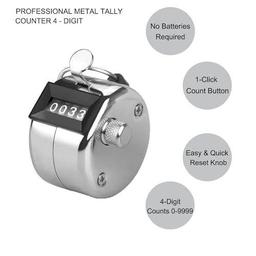 4-Digit Metal Tally Counter Clicker - 2PC Handheld Manual Counter