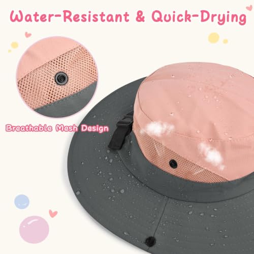 Kids Girls Ponytail Sun Hat UPF 50+ Two-tone Pink 2-5T Breathable Water-Resistant
