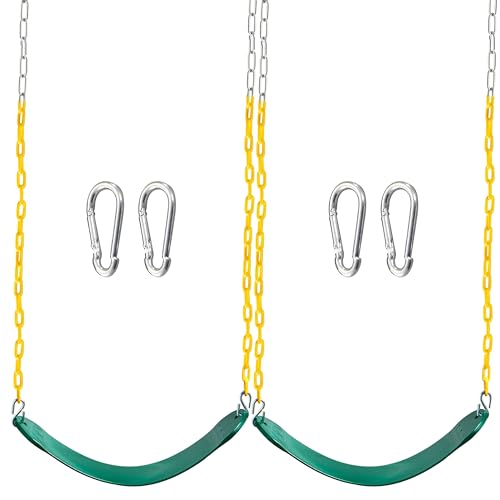 Heavy Duty Green Swing Seats - 2 Pack with 66" Chain & Snap Hooks
