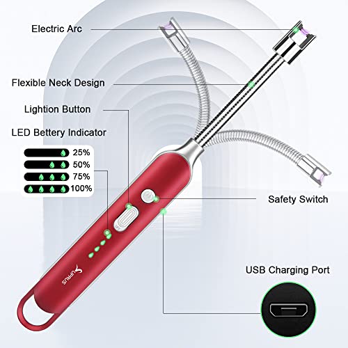 Electric Rechargeable Arc Lighter with LED Display - Red