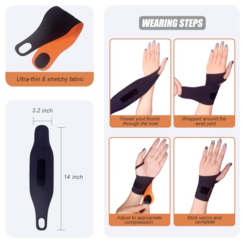 Ultra-Thin Adjustable Wrist Brace for Pain Relief & Support - Black 2pcs