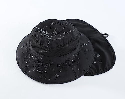 UPF50+ Kids Sun Hat with Neck Flap - Black, 3-7 Years