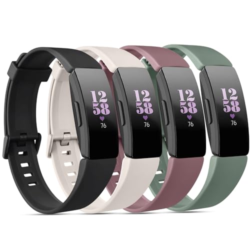 Adjustable Soft Silicone Bands for Fitbit Inspire 2 - Black, Smoky Purple, Starlight, Avocado Green