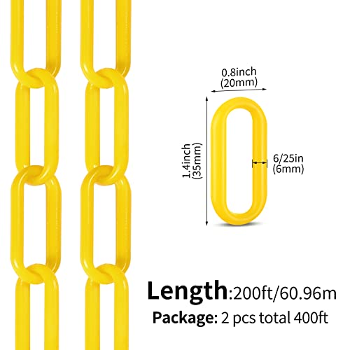 Vicenpal 200ft Plastic Barrier Chain Yellow Plastic Chain Links Weatherproof Safety Link Crowd Control Barriers Garden Fence Decoration (1 Piece)