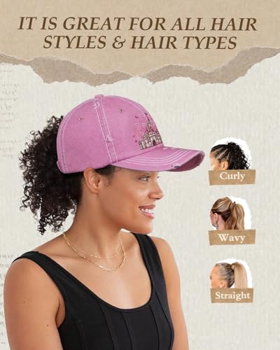 Castle Bowknot Women Ponytail Baseball Cap - Vintage Washed Distressed Trucker Hat