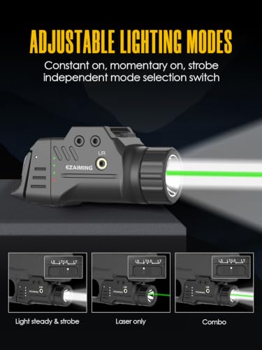 EZAIMING Green Laser Light Combo with Low & High Rear Switches for Tactical Use