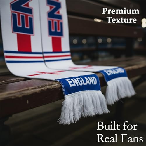 England National Team Soccer Scarf - Double-Sided Flannelette 53x7 Inch