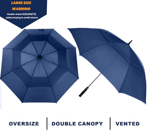 Large Windproof Golf Umbrella - Automatic Open, 62 Inch Navy Blue