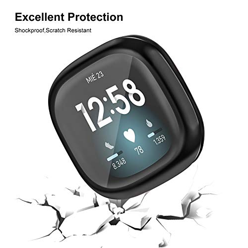 Soft TPU Screen Protector Case for Fitbit Sense & Versa 3 - 2 Pack Black