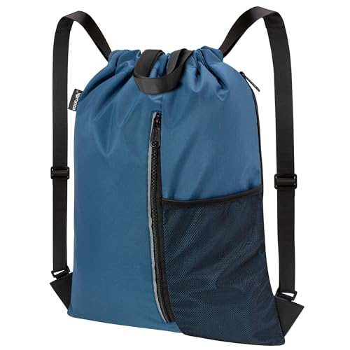 HOLYLUCK Petrol Blue Drawstring Gym Backpack with Wide Straps - Sports & Beach Bag