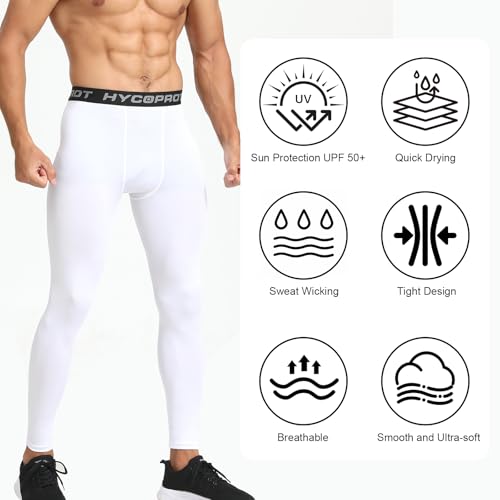 Men's Compression Pants - Cool Dry Workout Tights - White, Medium