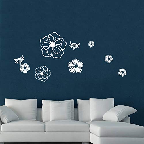 5 Sheets White Flower Wall Stickers, DIY Butterfly Wall Decals Art for Bedroom Sofa Background, Different Sizes and Shapes Stickers, Offices Living Room Classroom Home Decoration (White Flower)