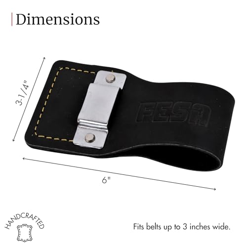 Black Leather Tape Measure Holder for Belt - Heavy Duty Tool Pouch with Steel Clip & Rivets