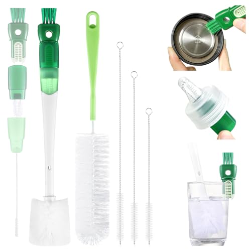XYFuuee 5Pcs Green Water Bottle Cleaning Brush Set - 5-in-1 Drinkware Cleaner