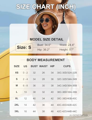 Blooming Jelly Women's Black Small High-Waisted Bikini Set Tummy Control Swimsuit