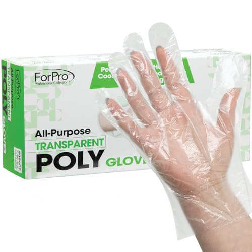 ForPro Professional Collection Disposable Poly Plastic Gloves, All-Purpose Food Safe Gloves for Cooking, Food Handling and Prep, Latex-Free, Non-Sterile, Clear, One Size, 500-Count