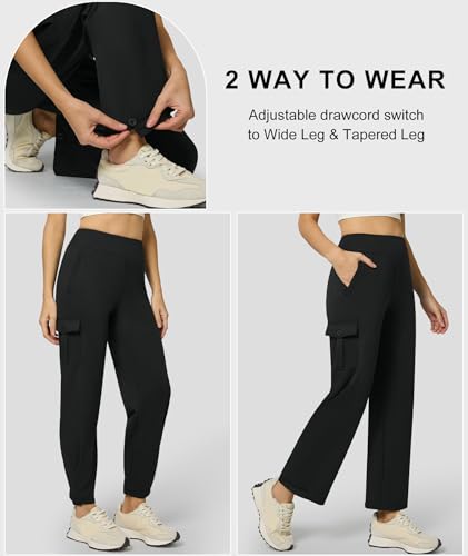 Casei Women's Cargo Pants Wide Leg High Waist Casual Trousers with Pockets