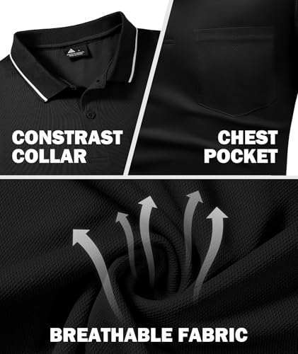 GEEK LIGHTING Men's Slim Fit Polo Shirt with Pocket XX-Large Pure Black 5-Pack