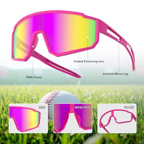Polarized Sports Sunglasses with UV400 Protection - Colorful Pink