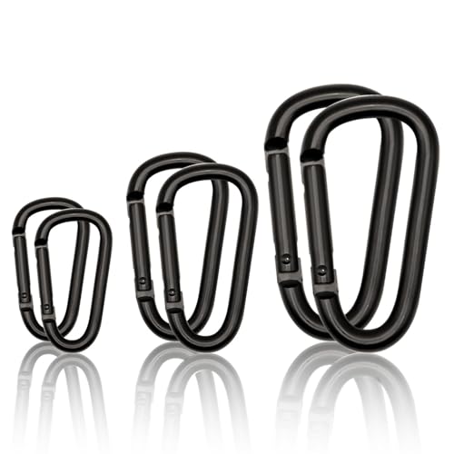 Black Carabiner Clip Set - Mini 2 Inch & Large 3 Inch, 6pcs