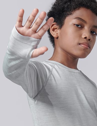 Liberty Imports 4 Pack Youth Boys Long Sleeve Shirts with Thumb Holes - Medium Light Gray, Charcoal, Navy, Gray