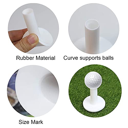 Golf Tees Set - 5 Rubber & 2 Plastic Tees in White for Practice