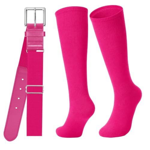 Youth Pink Baseball Belt & Softball Socks Combo - Elastic Waist Athletic Set