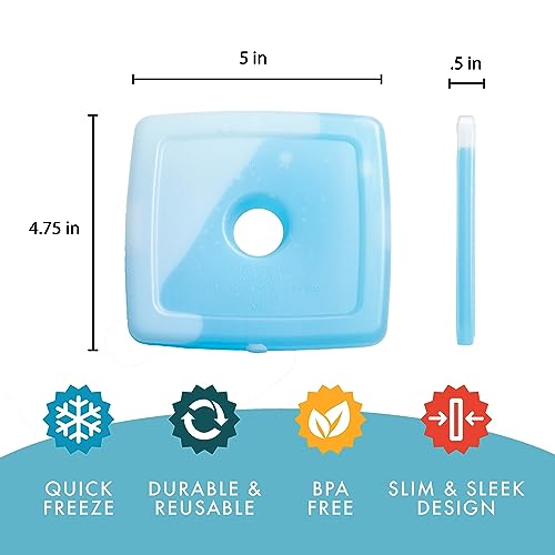 Slim Ice Packs - Quick Freeze Reusable 4-Pack for Lunch Boxes & Coolers - Multicolor