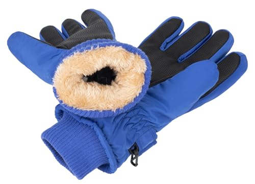 Kids Winter Ski Snow Gloves - Waterproof Mittens for Ages 5-10 - Blue