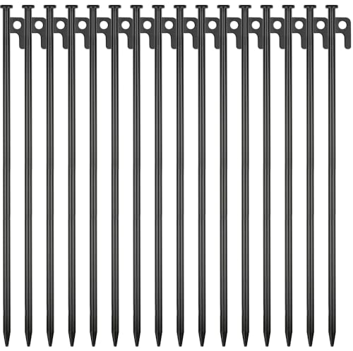 16 Inch Heavy Duty Metal Tent Stakes - 16 Pack, Durable & Corrosion-Resistant for Camping