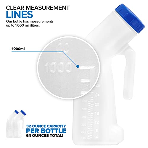 2-Pack Unisex Portable Urinal Bottles with Funnels - 32oz Travel & Emergency Use