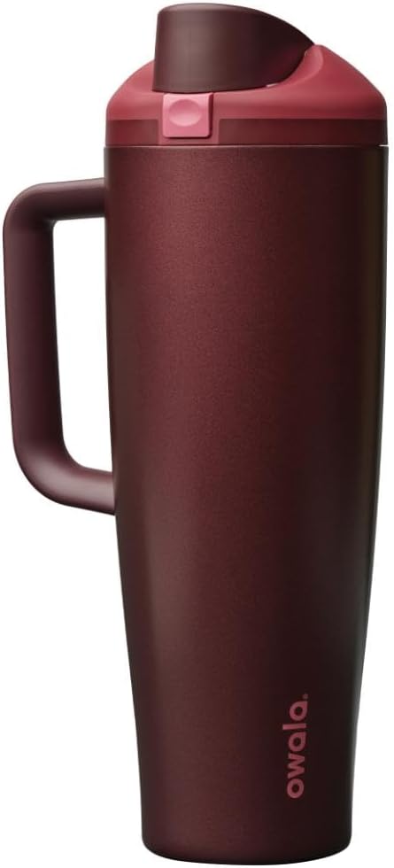 Owala FreeSip Tumbler | Insulated Stainless Steel Water Bottle with Built-in Straw - 40oz, Black Cherry