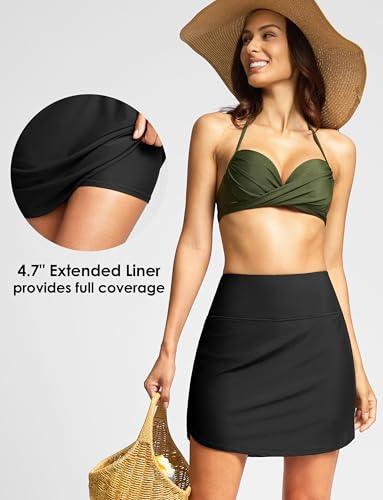 Viodia Women's 18" Inseam Modest Swim Skirt with Built-in Shorts - X-Large Black