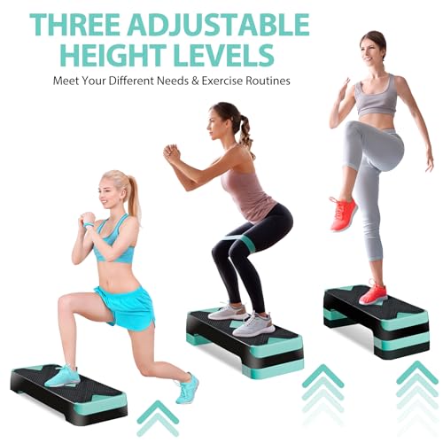 Aerobic Exercise Step Platform with Adjustable Risers - Green