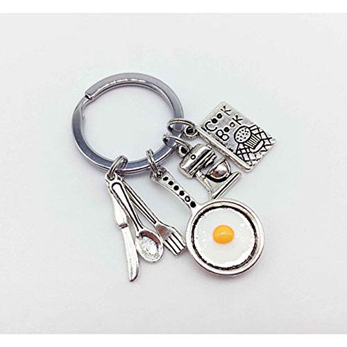 Chef Baking Keychain with Miniature Kitchen Utensils and Cookbook Pendant