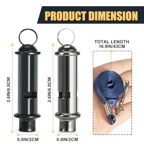 120dB Emergency Whistle Set - 2 Pack Solid Iron with Lanyards and Case