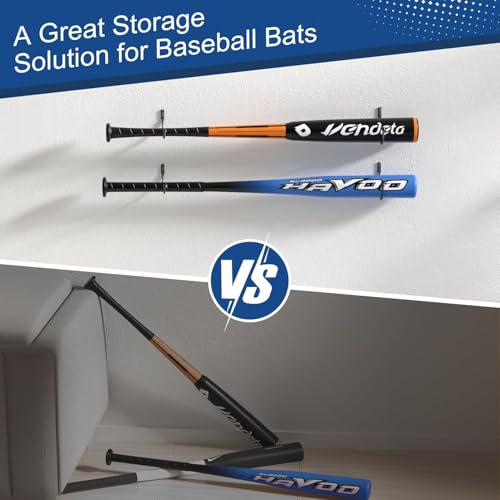 Baseball Bat Holder Wall Mount - 2 Pack Black Display Rack