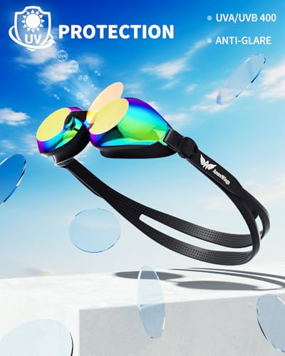 AzureWings Adult Swim Goggles and Cap Set - Anti-Fog Leakproof UV Protection