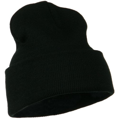 12-Inch Long Knitted Beanie - Double-Layered Acrylic - Black One Size