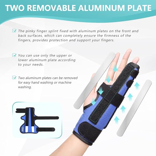 fibee Boxer Fracture Splint, Pinky Finger Splint, Adjustable Two Finger Brace for 4th or 5th Finger, Metacarpal Splint Hand Brace for Arthritis Fracture Broken Mallet Dislocated Trigger Finger(S/M)