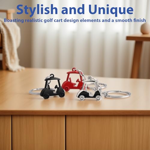 3 Pcs Metal Golf Cart Keychain Set - Durable Zinc Alloy Golf Gifts