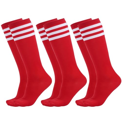 Kids Soccer Socks - Youth Baseball Softball Athletic Socks - Red/White
