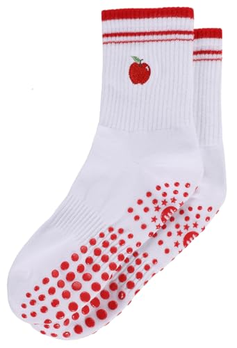 Non-Slip Yoga Socks for Women - Breathable Pilates Crew Grip - Apple