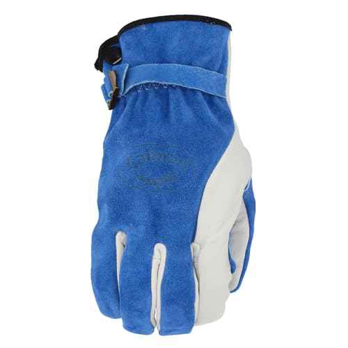 Caiman Premium Top Grain Cowhide Leather Driver Gloves, Split Cowhide Back, Kontour Design, Blue/White, Large (1302-5)